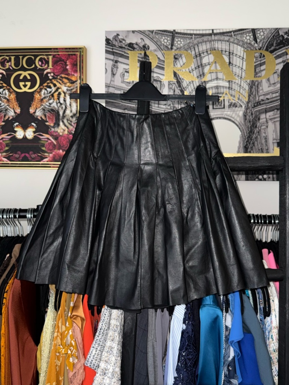 Sportmax Code Vintage Black Leather Pleated Mini Skirt Womens US 4 EU 38 EUC